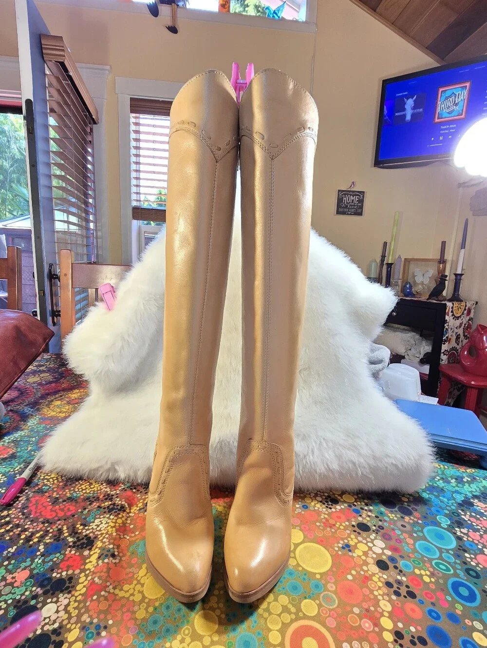 Wild Pair Knee-high Cream/Tan Boho/Western Style Tall Boots - Womens